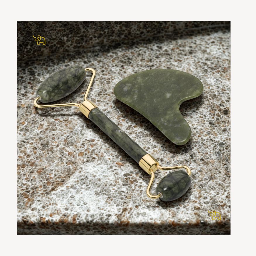 Gua Sha & Roller Set – Green Jade
