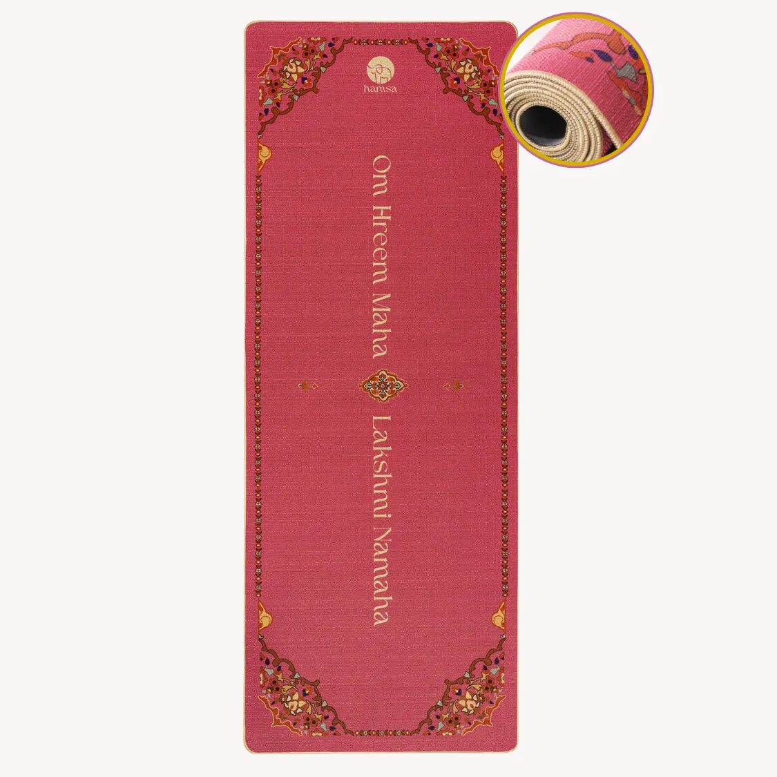 Rutschfeste Yogamatte Lakshmi Pink mit ornamentalem Design